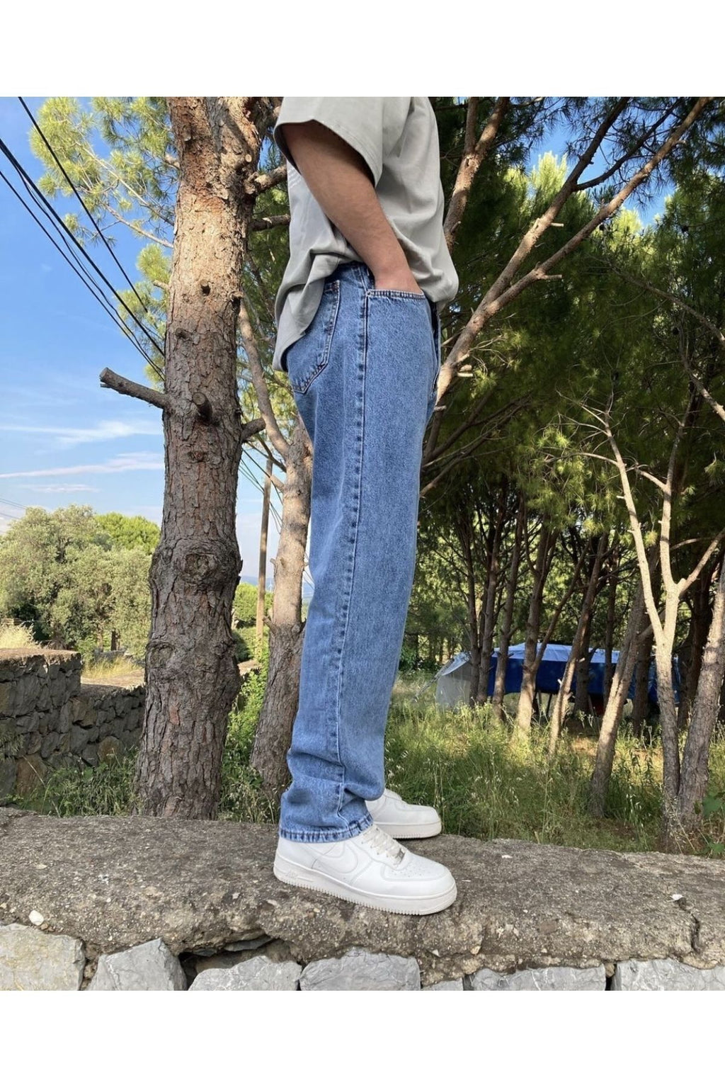 Yıkamalı Mavi Baggy Jean