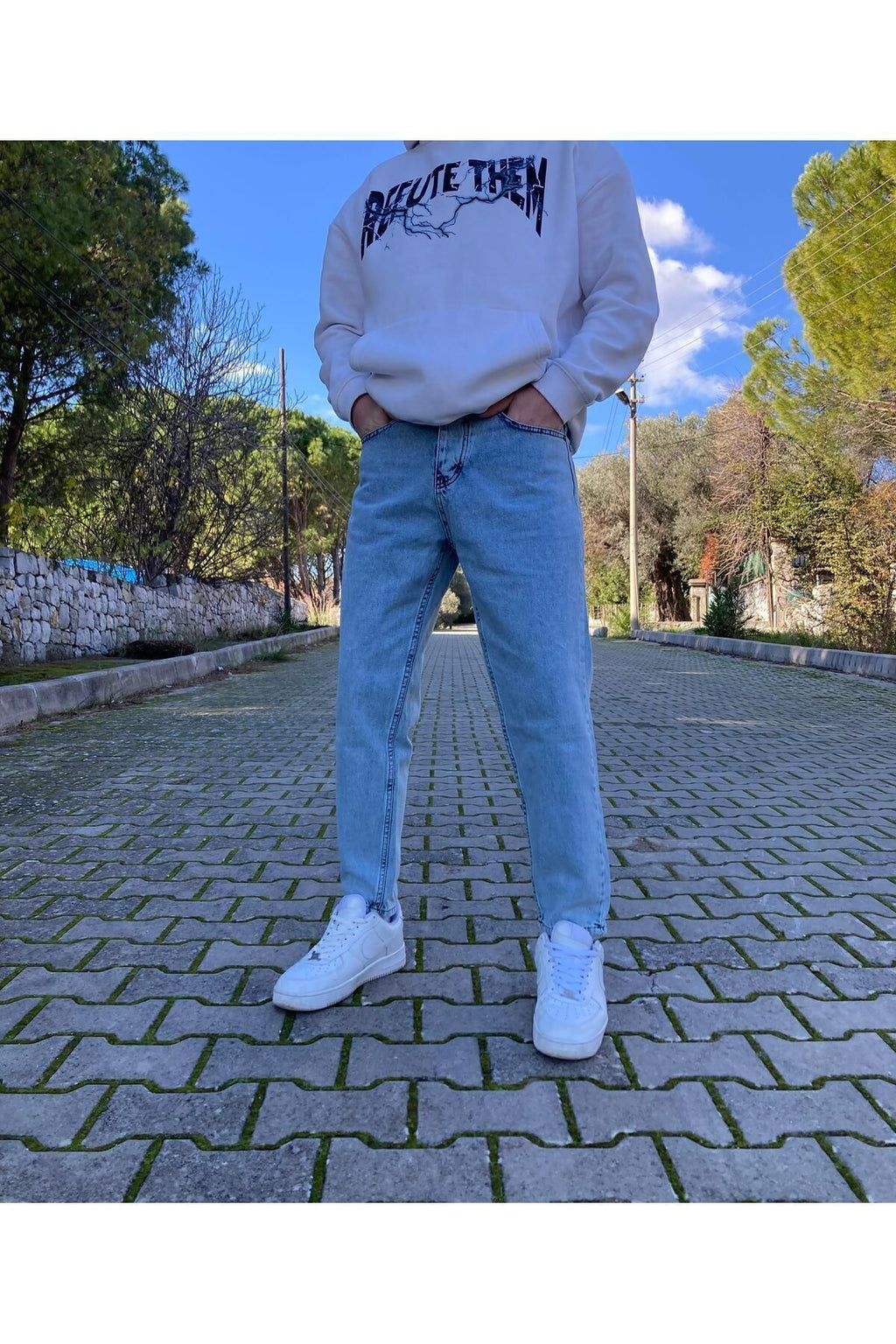 Yıkamalı Mavi Boyfriend Pantolon