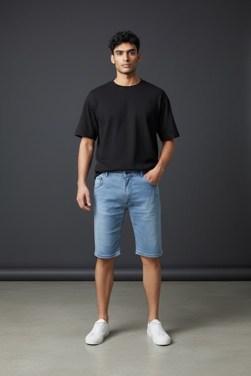 Erkek Denim Şort Regular Fit Diz Üstü Kot Şort