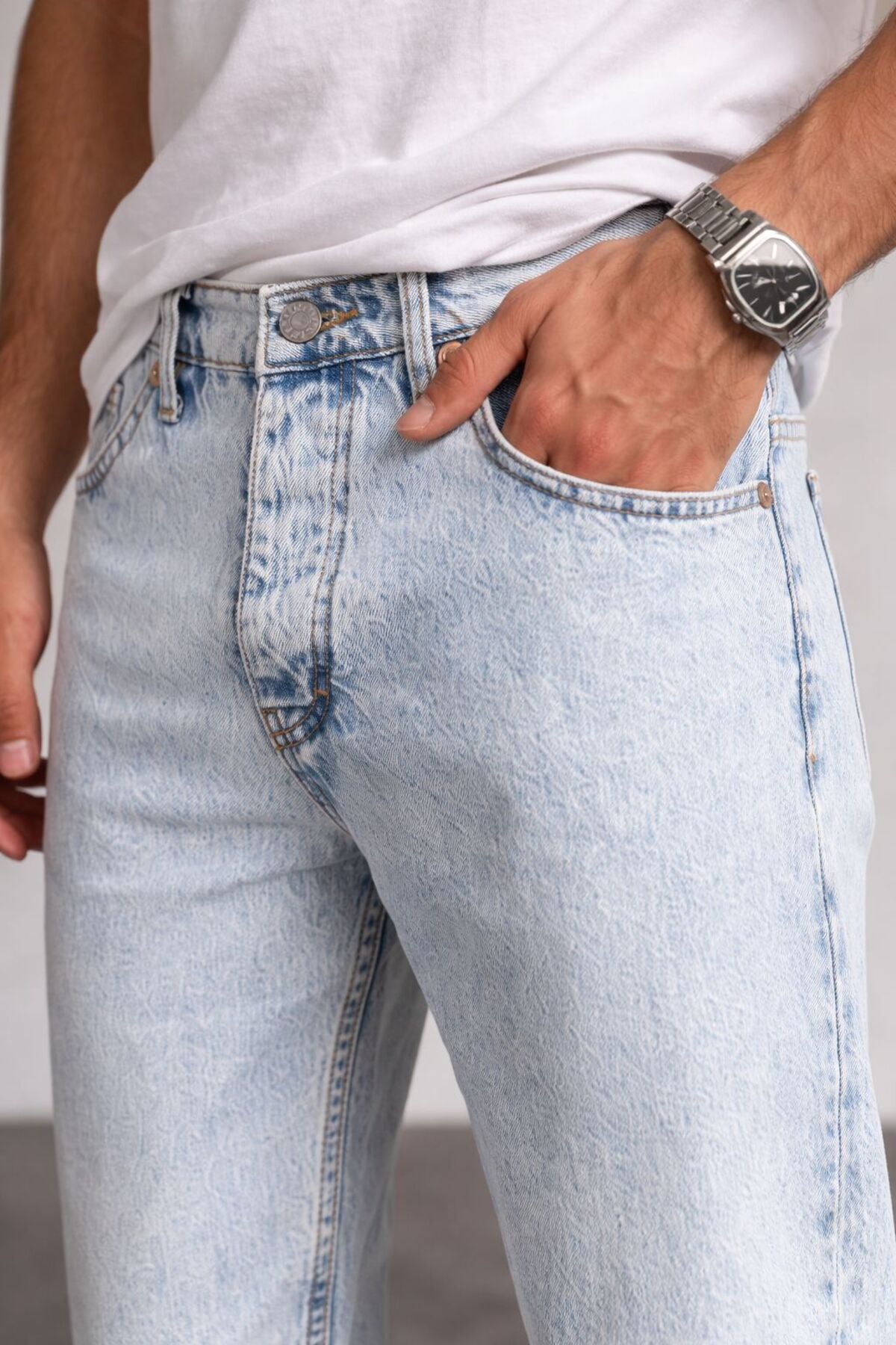 Erkek Açık Mavi Relax Fit Jean Pantolon Günlük Rahat Kesim Modern Basic Kot Denim