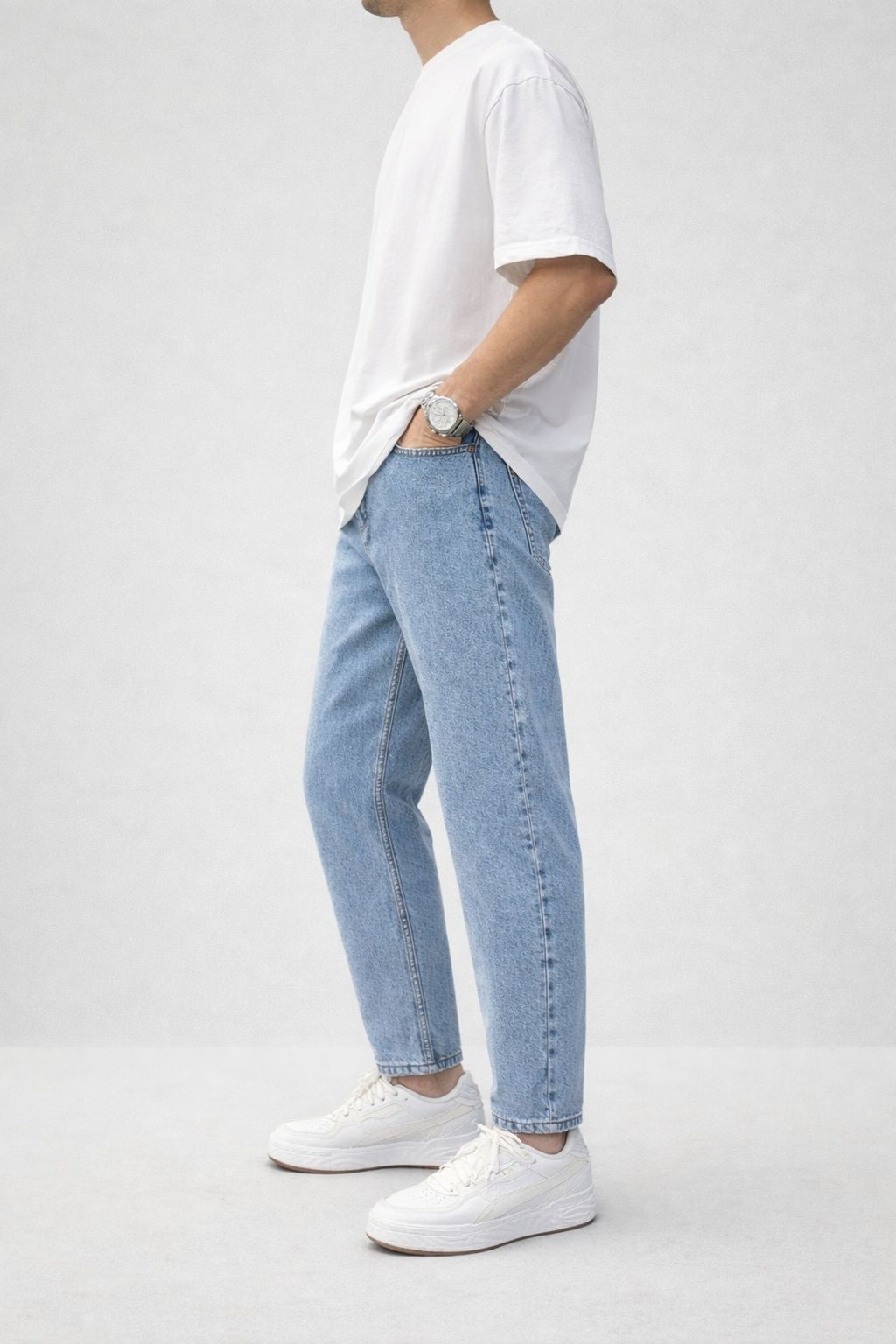 Erkek Açık Mavi Boyfriend Jean Pantolon Rahat Kalıp Günlük Denim