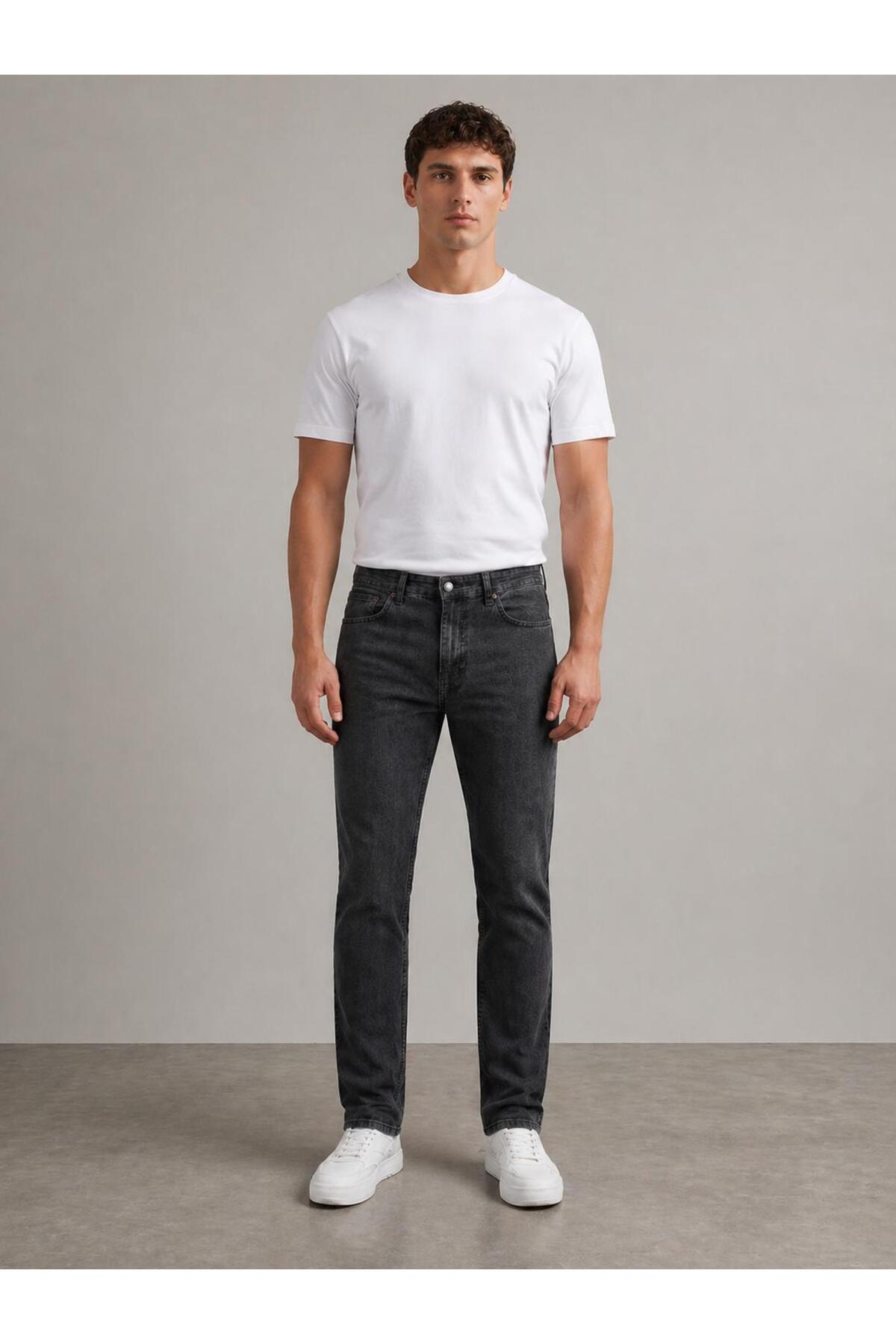 Erkek Regular Kalıp Denim Pantolon Günlük Rahat Kesim Şık Basic Jean