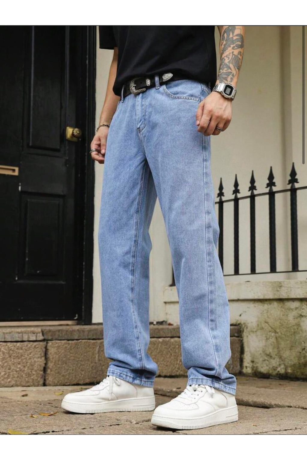 Erkek Açık Mavi Straight Fit Jean Pantolon Rahat Kesim Düz Paça Günlük Kot