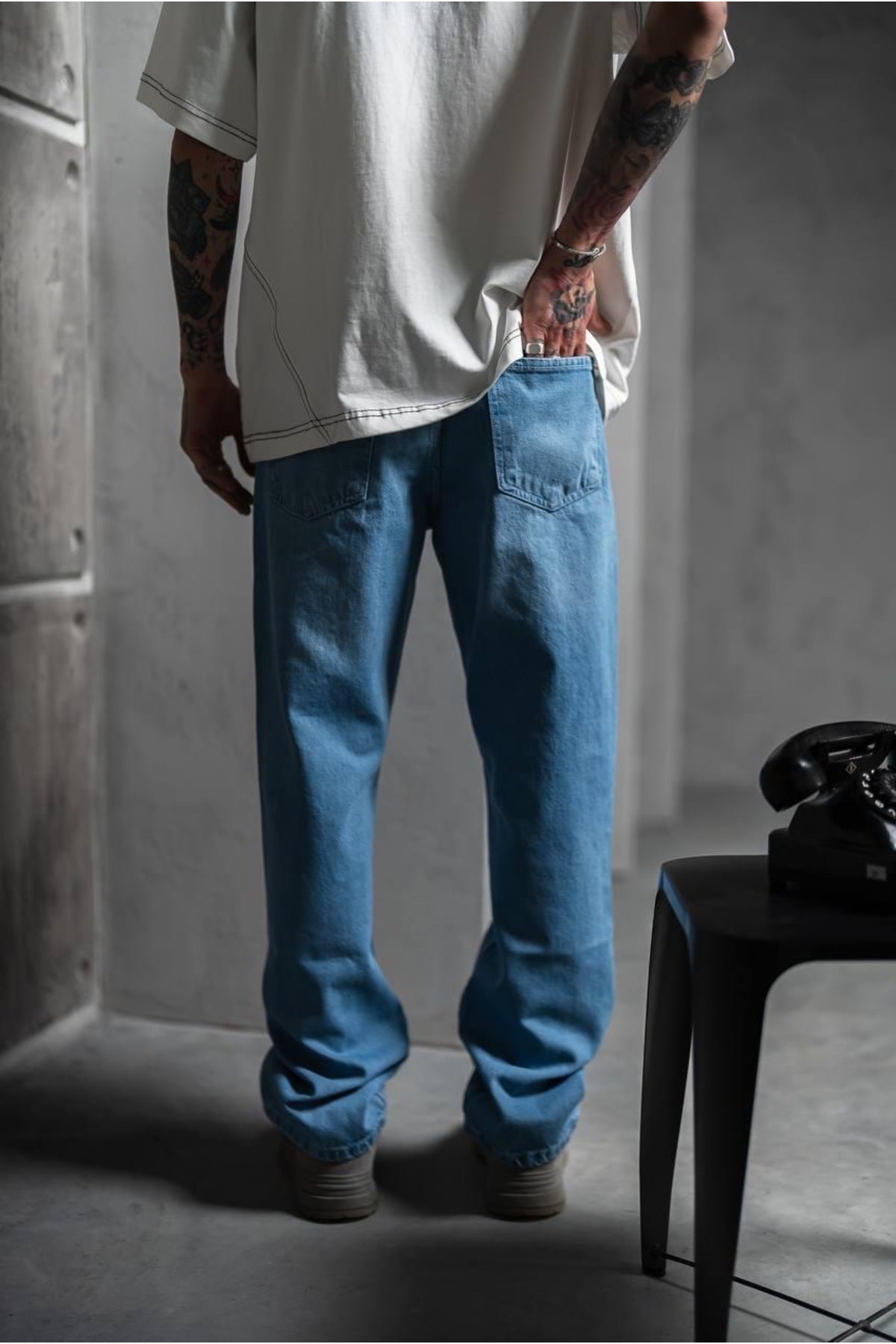 Taşlamalı Mavi Baggy Pantolon