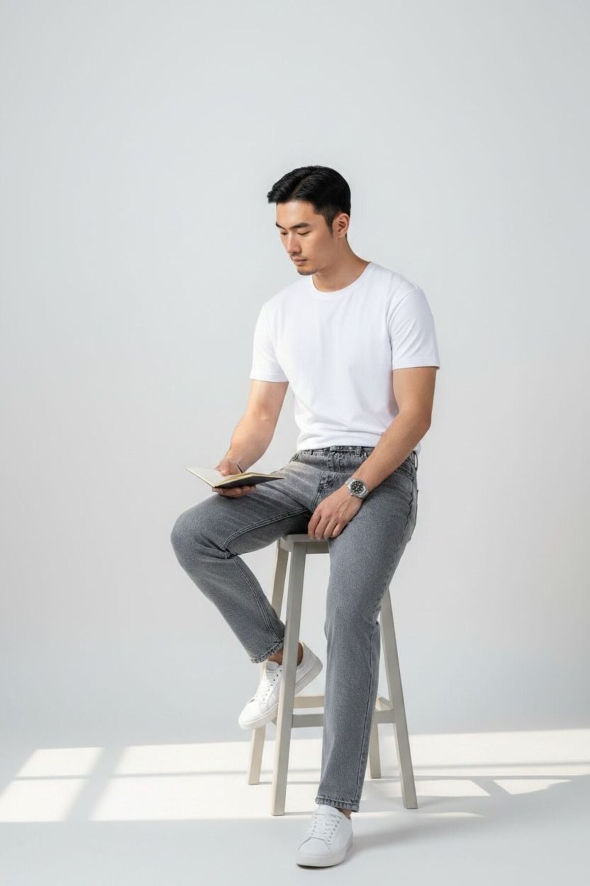Erkek Gri Yıkamalı Kot Pantolon Modern Kesim Rahat Kalıp Günlük Şık Denim