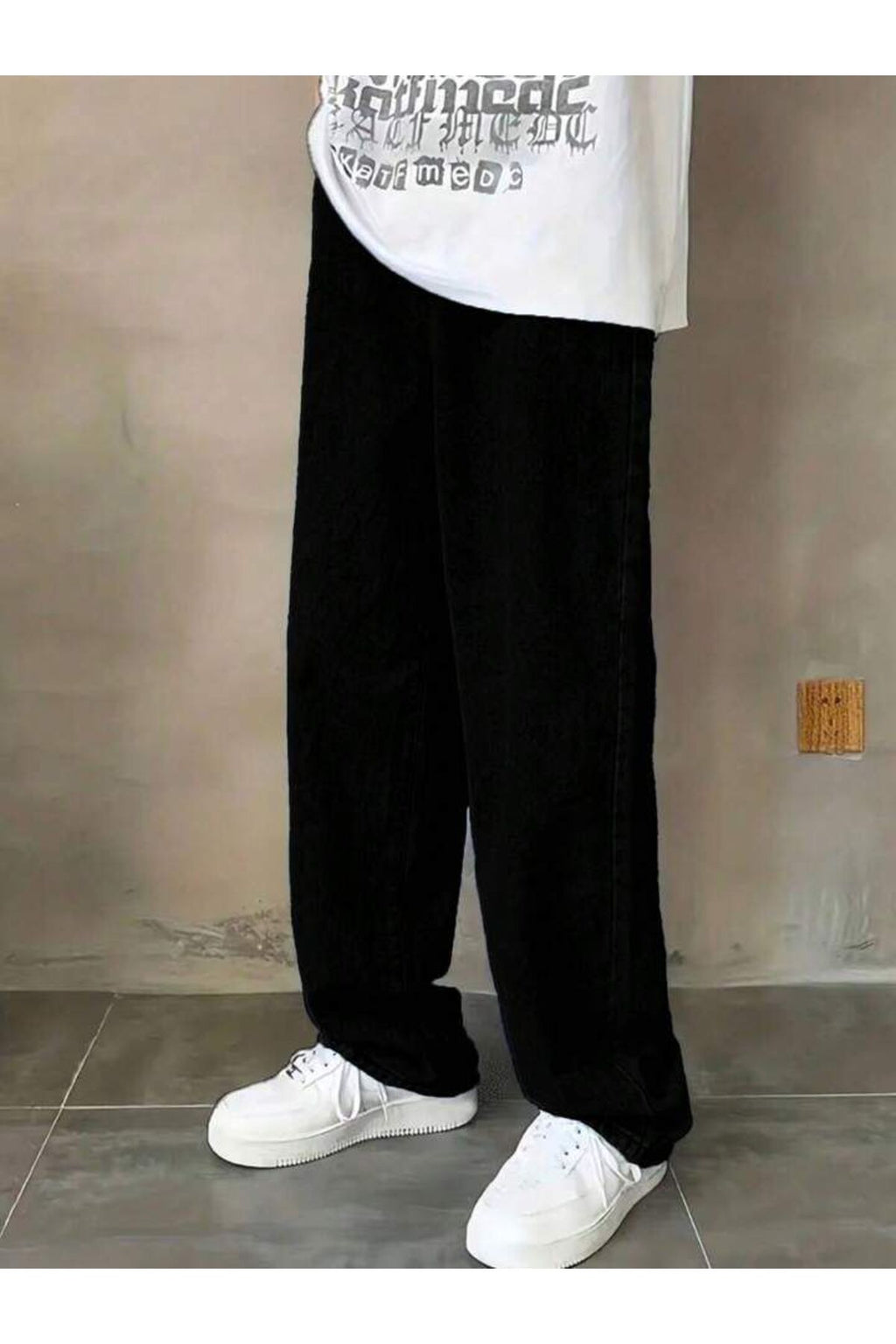 Erkek Siyah Straight Baggy Fit Likrasız Rahat Kesim Kot Pantolon Jean