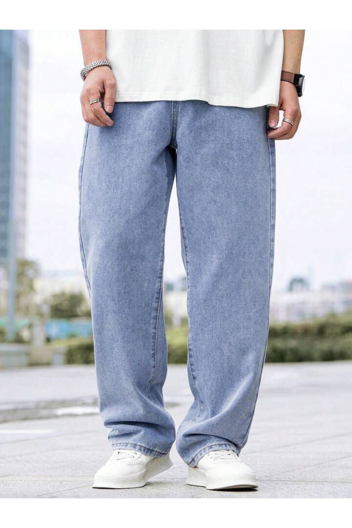 Erkek Kar Yıkama Straight Baggy Fit Likrasız Rahat Kesim Kot Pantolon Jean