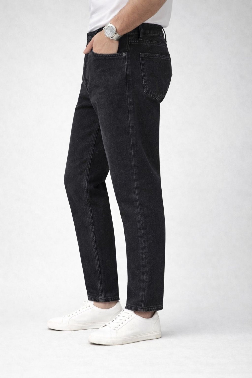 Erkek Taşlama Siyah Boyfriend Jean Pantolon Rahat Kalıp Günlük Denim