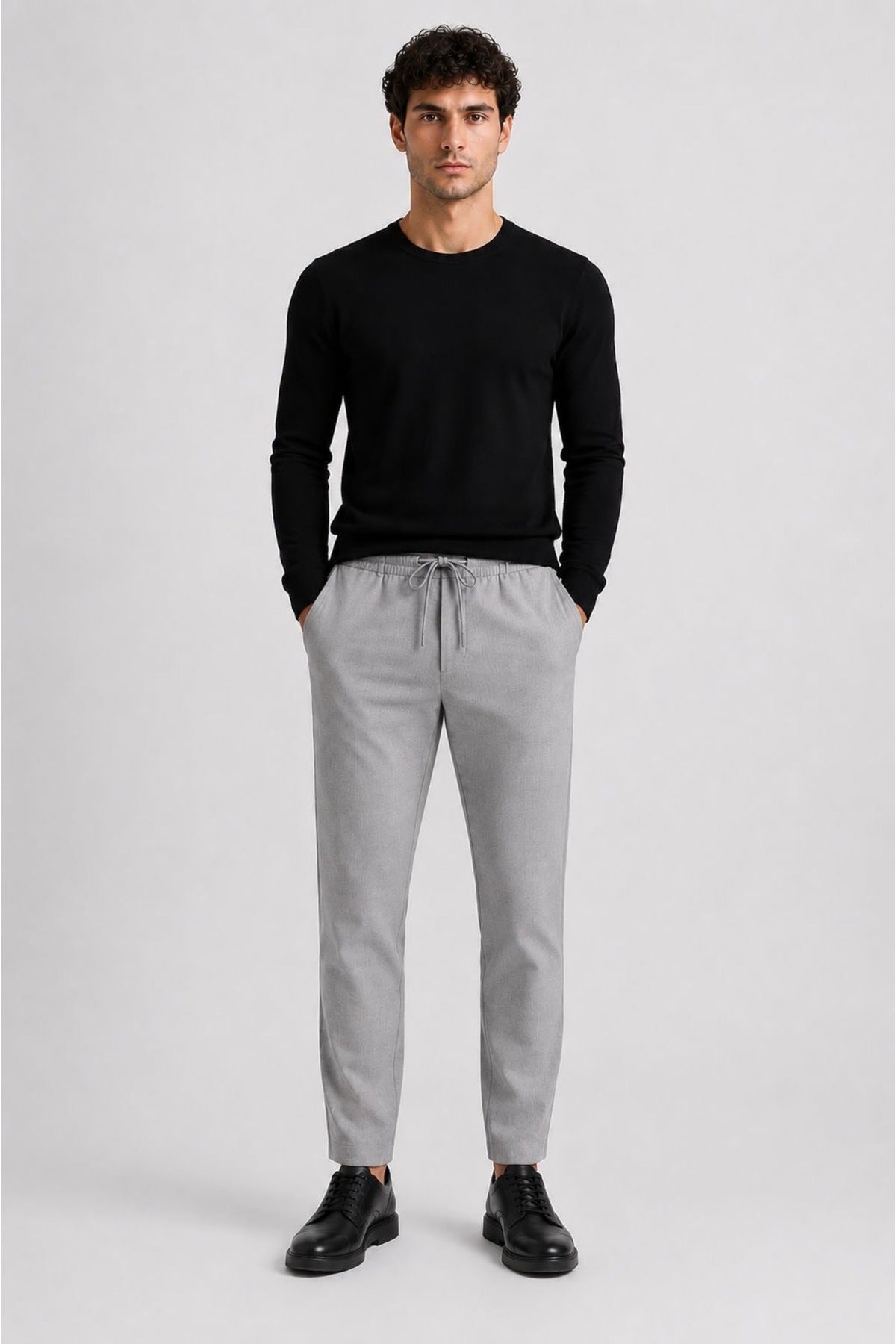 Erkek Slim Fit Jogger Pantolon Bağcıklı Lastikli Bel Dar Paça Günlük Kumaş Pantolon