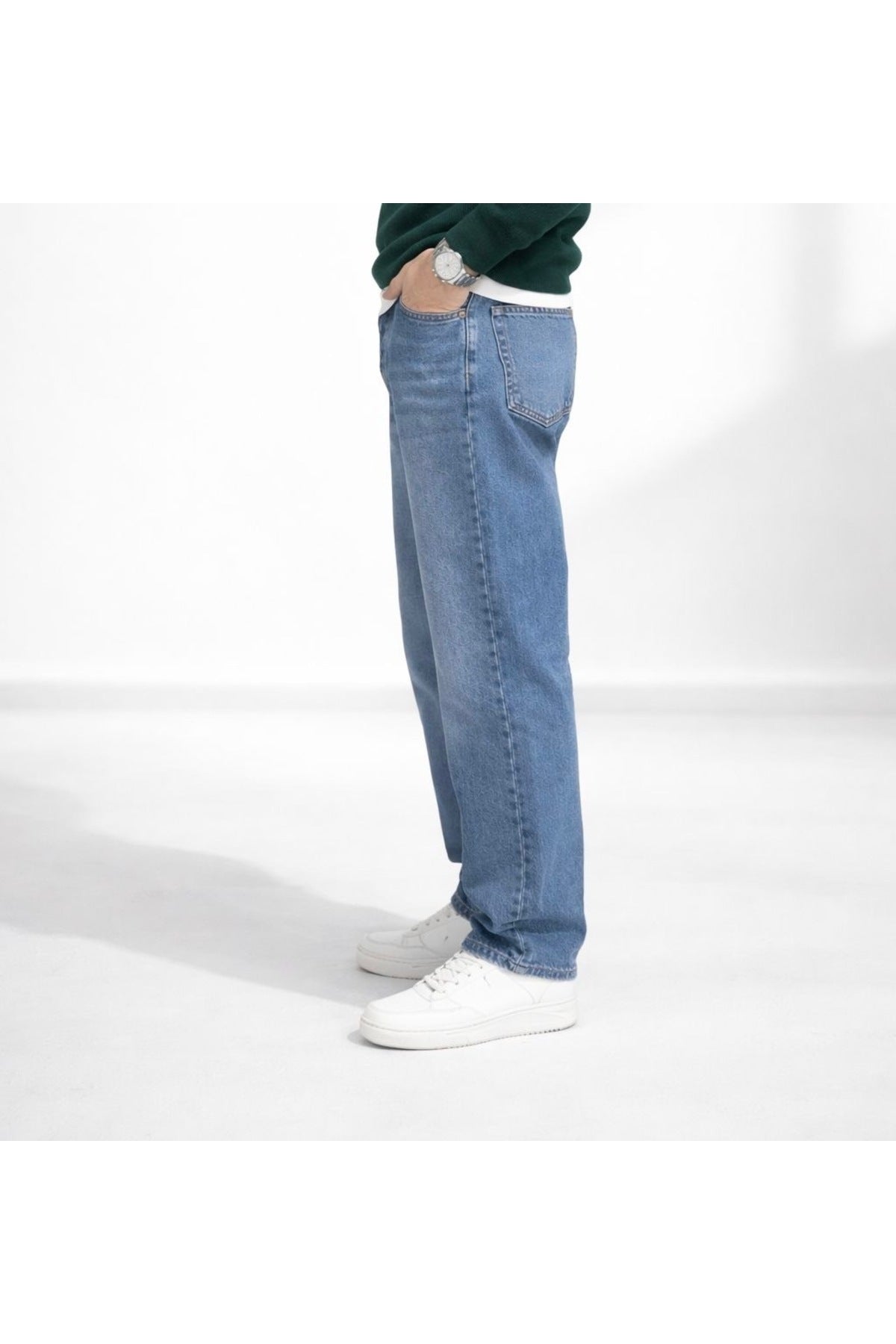 Erkek Açık Mavi Straight Fit Jean Pantolon Rahat Kalıp Günlük Basic Kot Pantolon