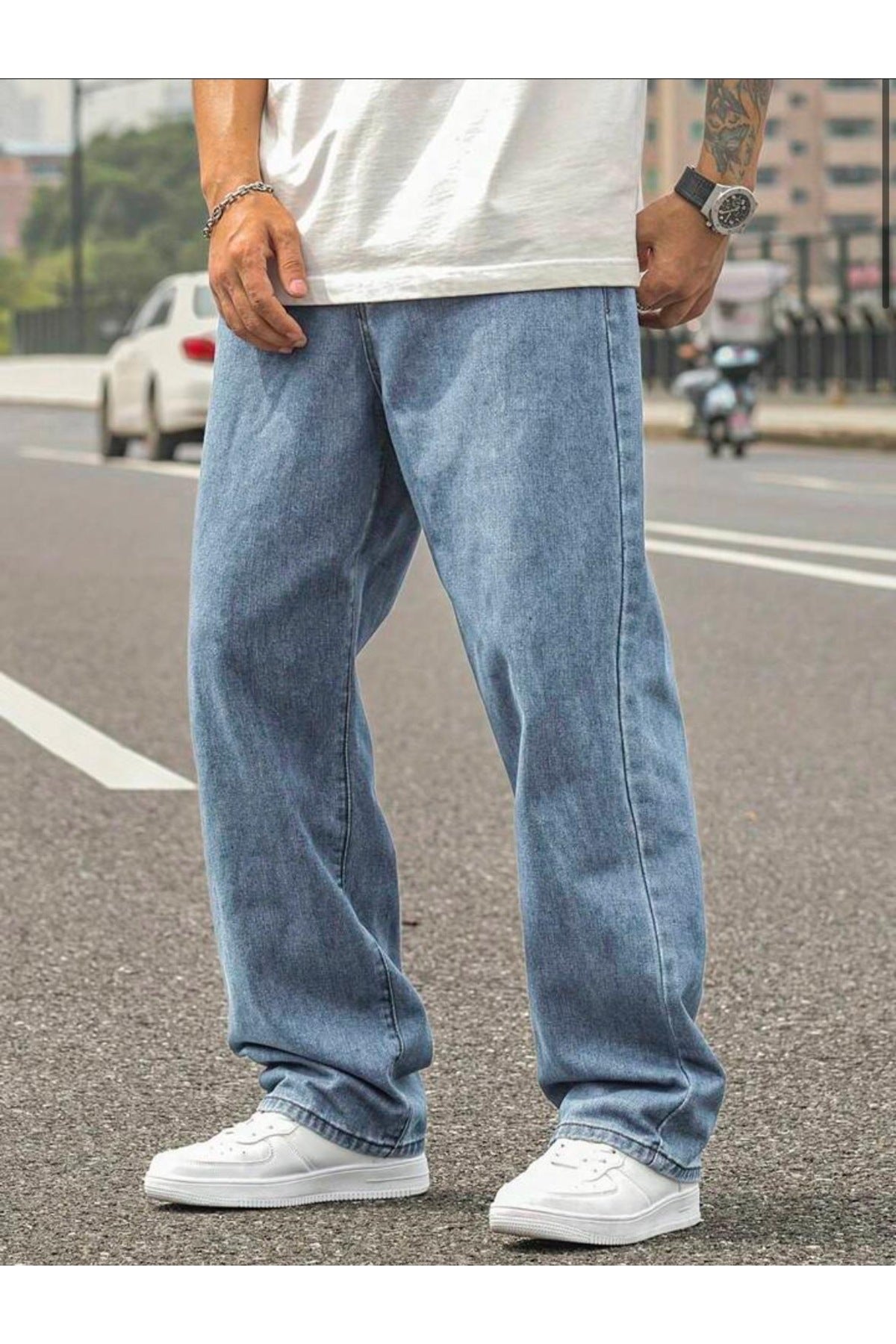 Erkek Bol Paça Rahat Kalıp Kot Pantolon Jean