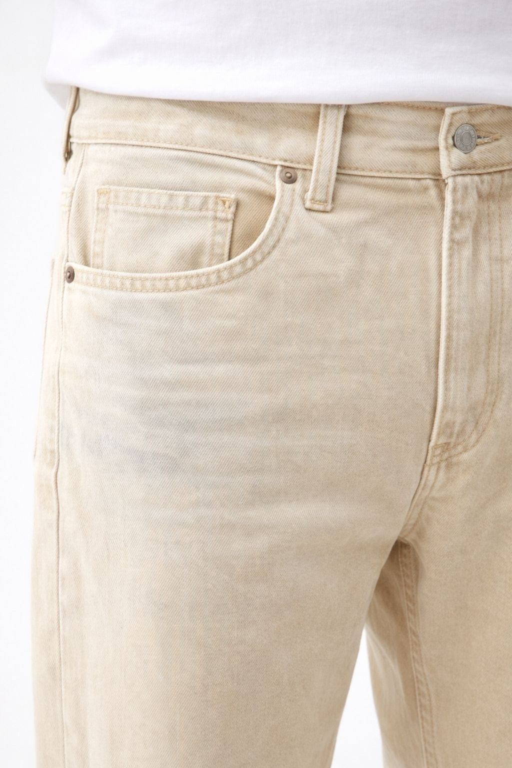 Erkek yıkamalı krem baggy jean pantolon günlük rahat kesim