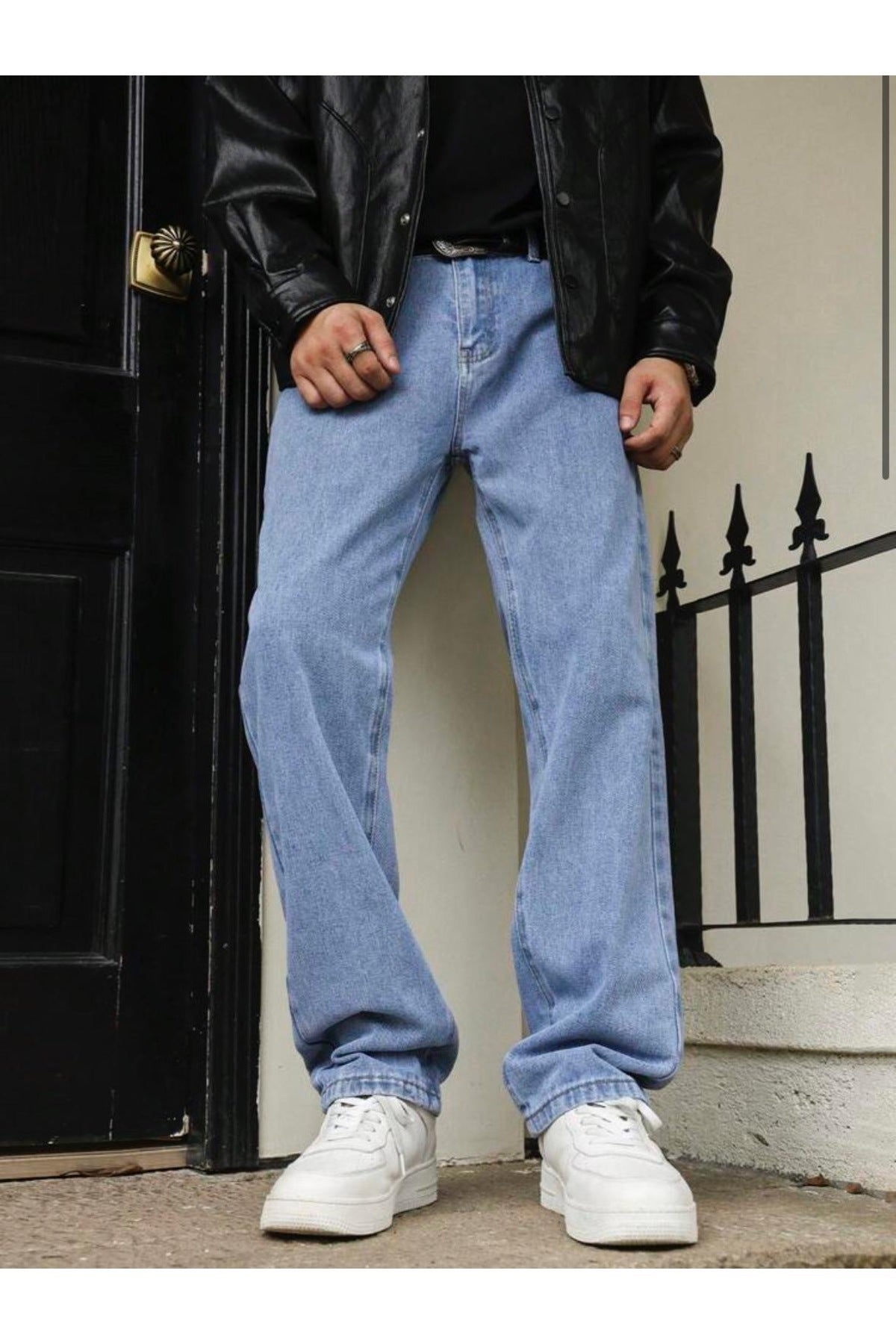 Erkek Açık Mavi Straight Fit Jean Pantolon Rahat Kesim Düz Paça Günlük Kot