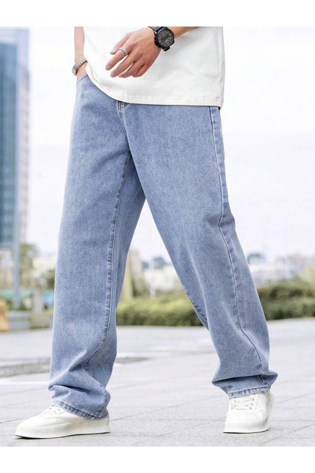 Erkek Kar Yıkama Straight Baggy Fit Likrasız Rahat Kesim Kot Pantolon Jean