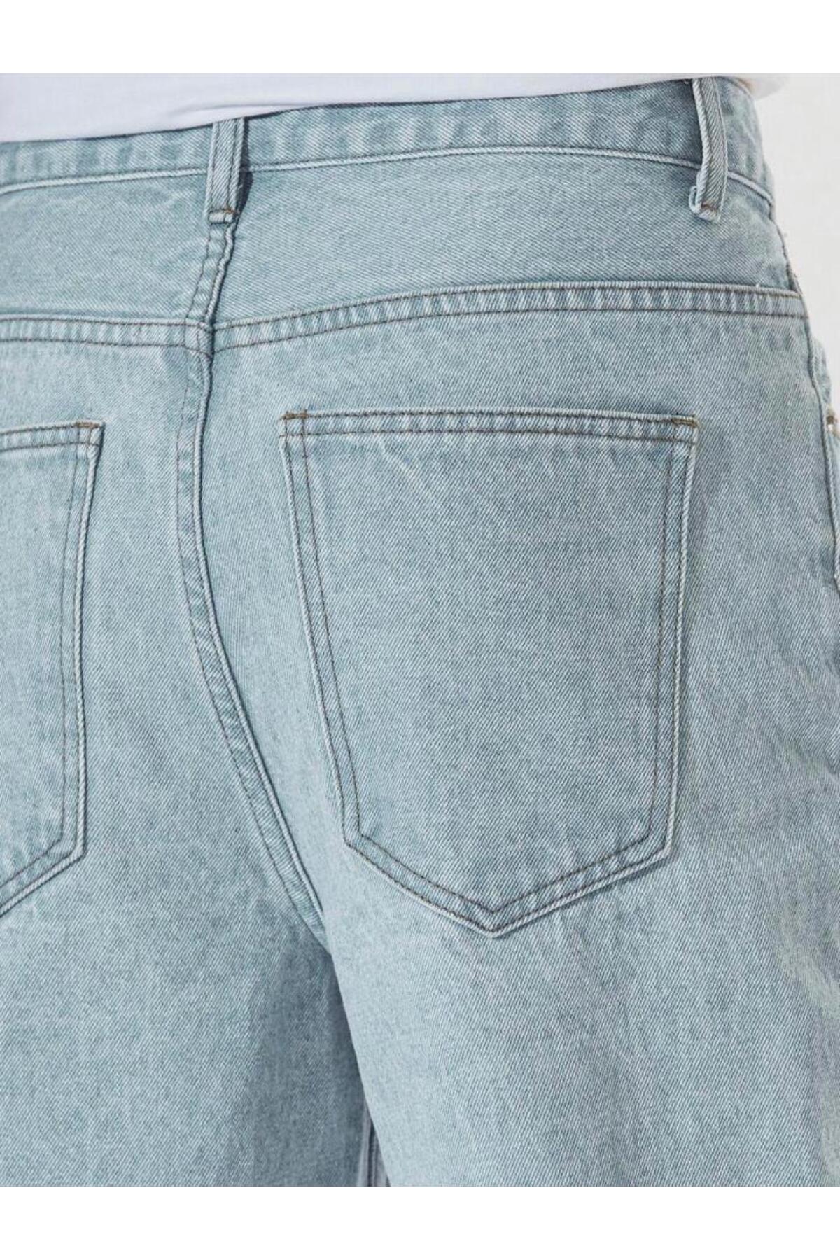 Açık Mavi Erkek Jean Pantolon Rahat Kesim Düz Paça Günlük Kot Pantolon