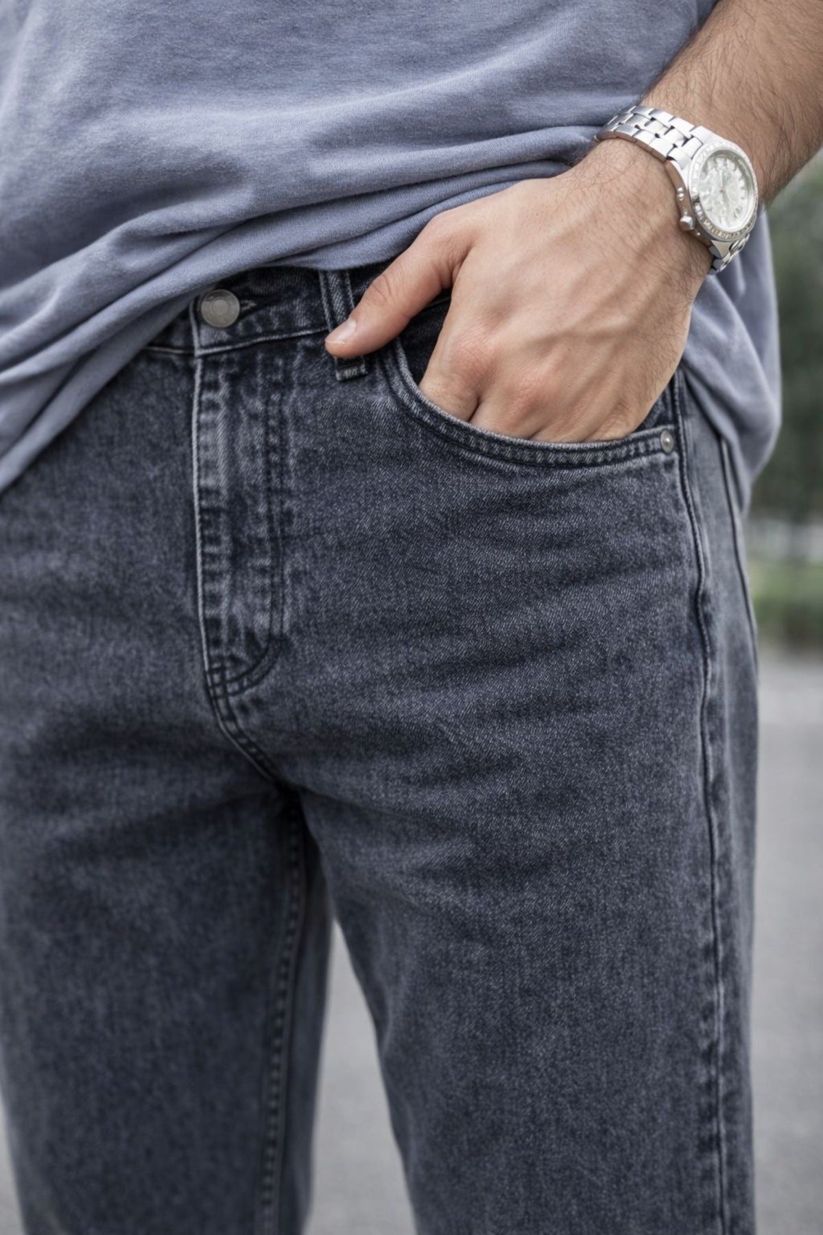 Erkek Straight Fit Jean Pantolon Vintage Yıkamalı Rahat Kalıp Günlük Denim