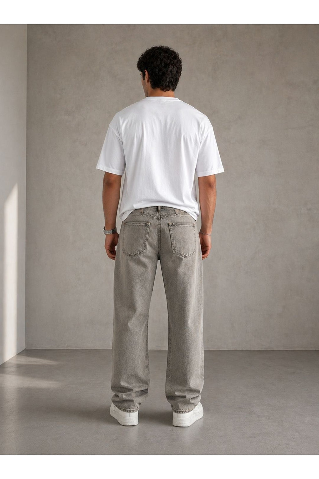 Erkek Yıkamalı Gri Baggy Pantolon