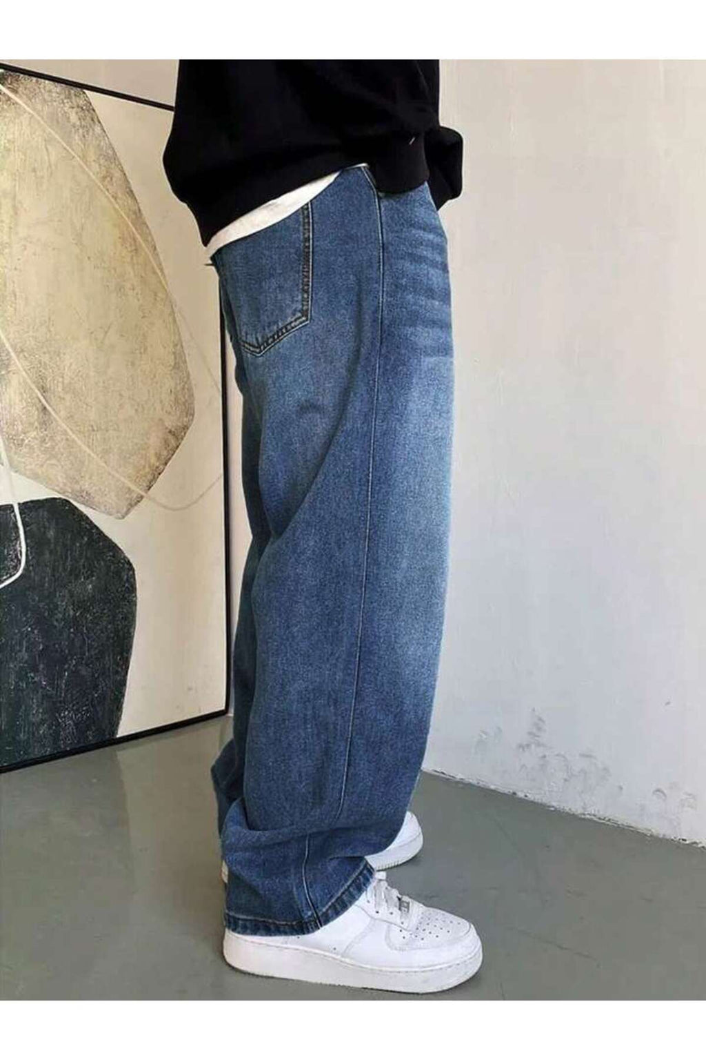 Erkek Oversize Denim Pantolon Rahat Kalıp Modern Kesim Günlük Streetwear Kot Pantolon
