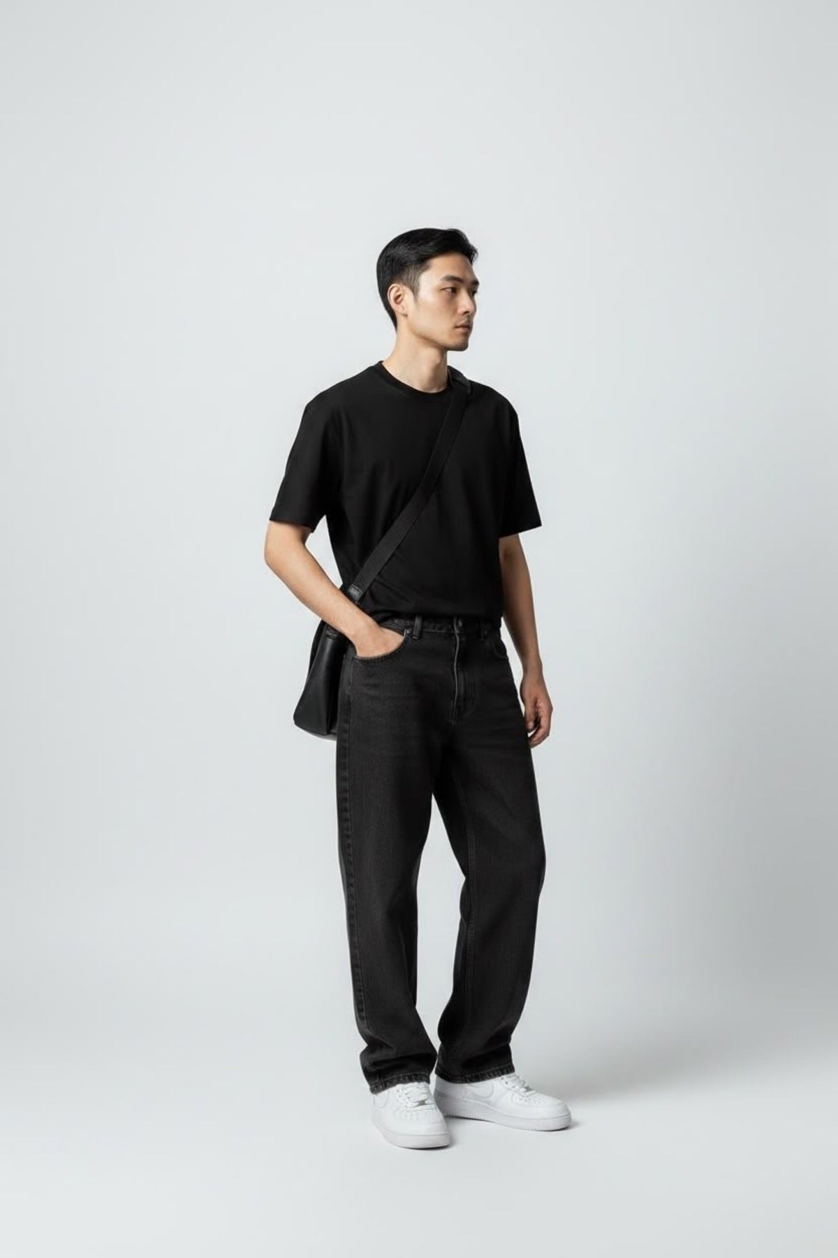 Erkek Baggy Bol Kesim Kot Pantolon Jeans Yıkamalı Siyah