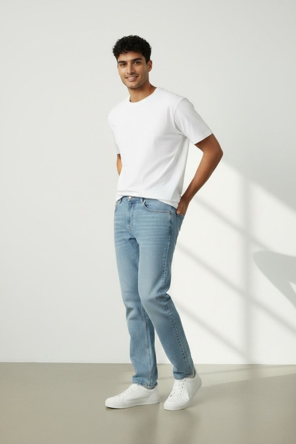Erkek Açık Mavi Straight Fit Jean Pantolon Günlük Rahat Kesim Denim Pantolon