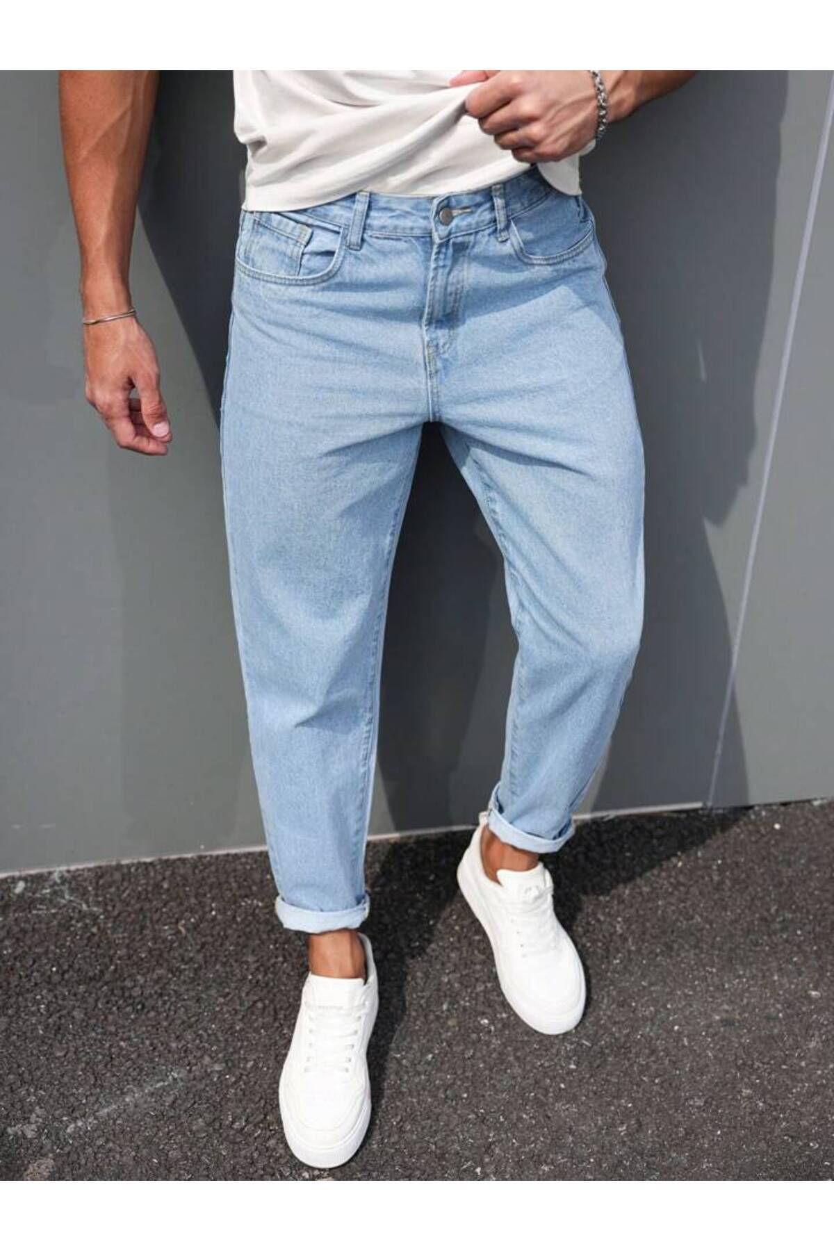 Erkek Boyfriend Jean Pantolon Günlük Rahat Bol Kalıp Denim Kot Salaş Tarz