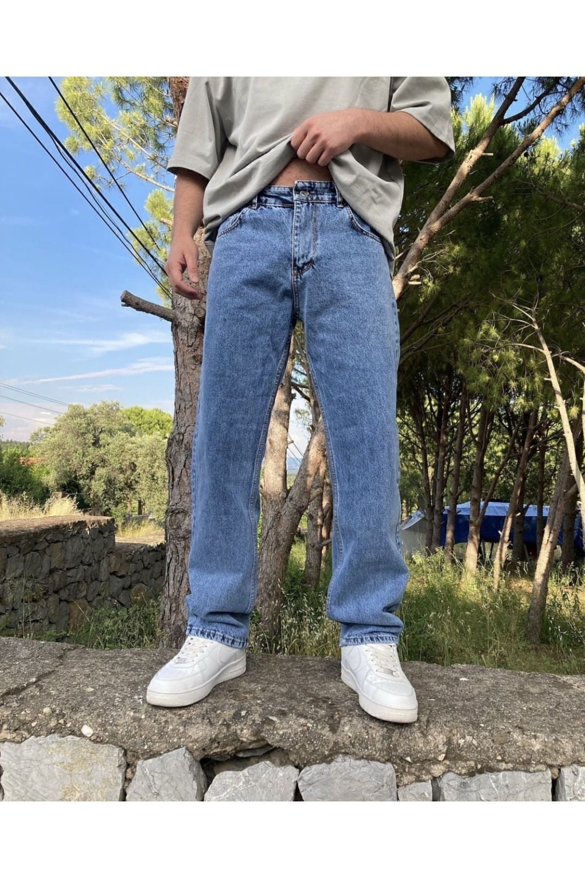 Yıkamalı Mavi Baggy Jean