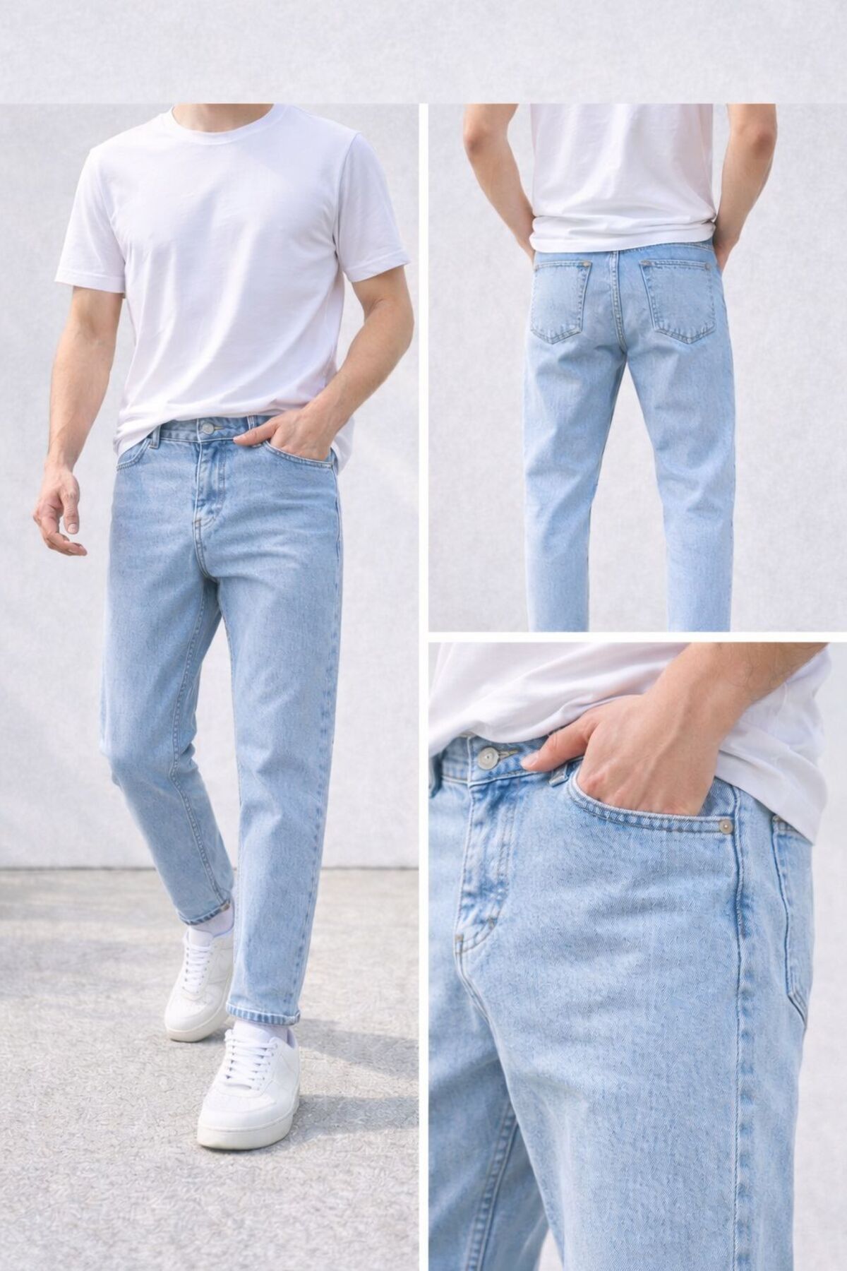 Erkek Rahat Kalıp Jean Pantolon Günlük Modern Kesim Denim Kot Pantolon
