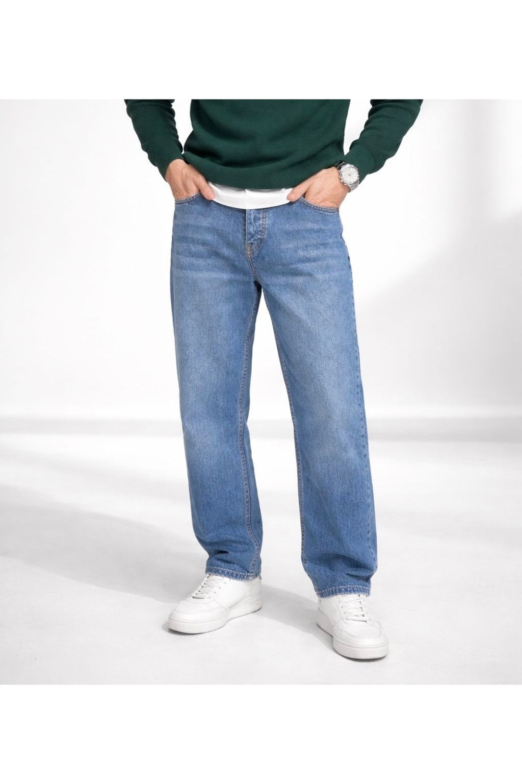 Erkek Açık Mavi Straight Fit Jean Pantolon Rahat Kalıp Günlük Basic Kot Pantolon