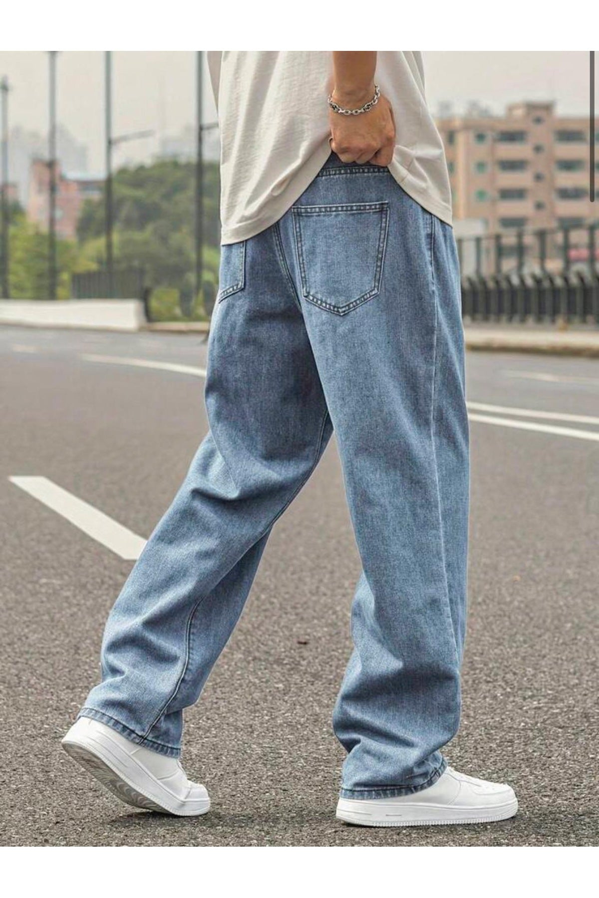 Erkek Bol Paça Rahat Kalıp Kot Pantolon Jean