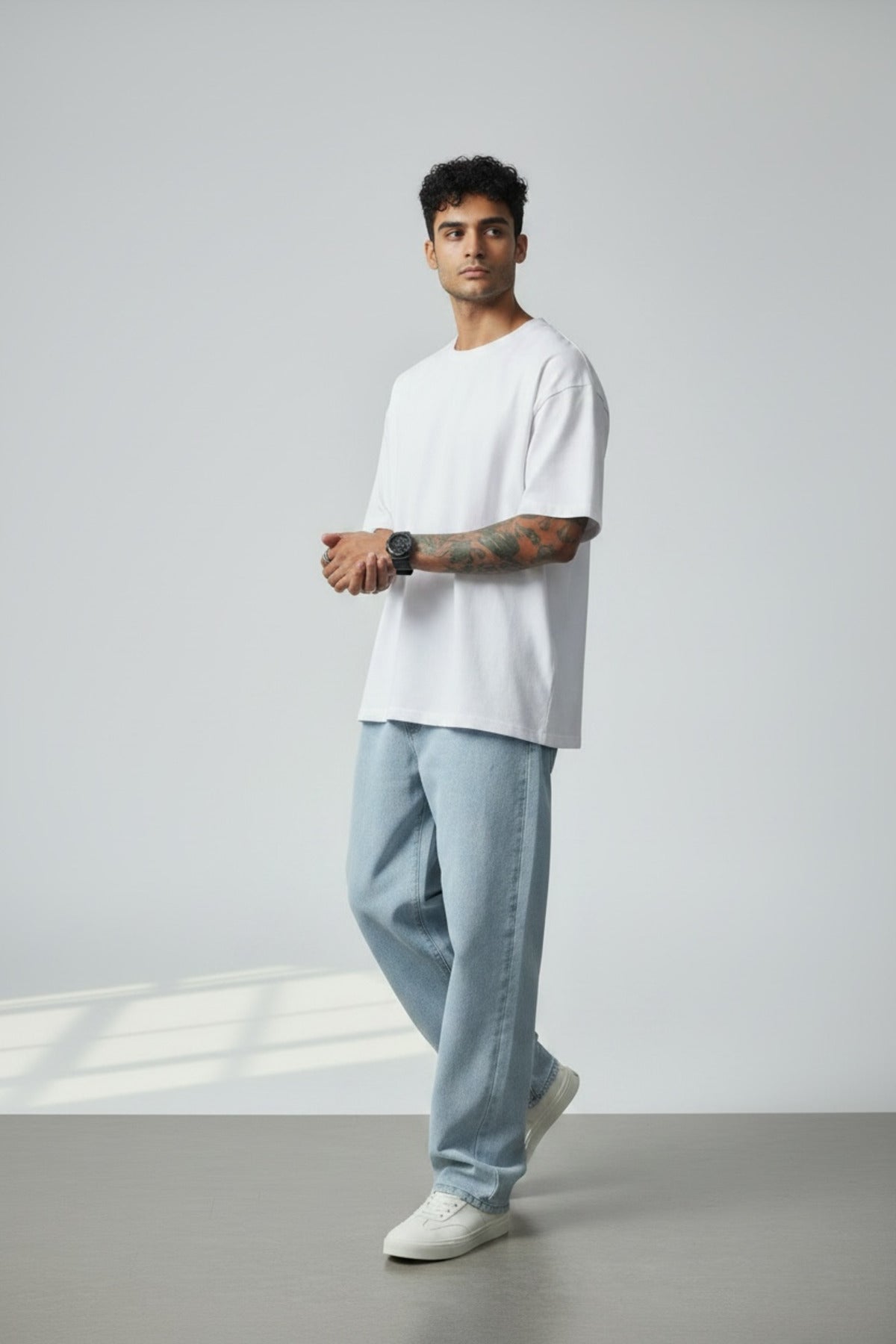 Erkek Açık Buz Regular Bol Kalıp Fit Denim Pantolon Rahat Kesim Günlük Şık Basic Düz Paça
