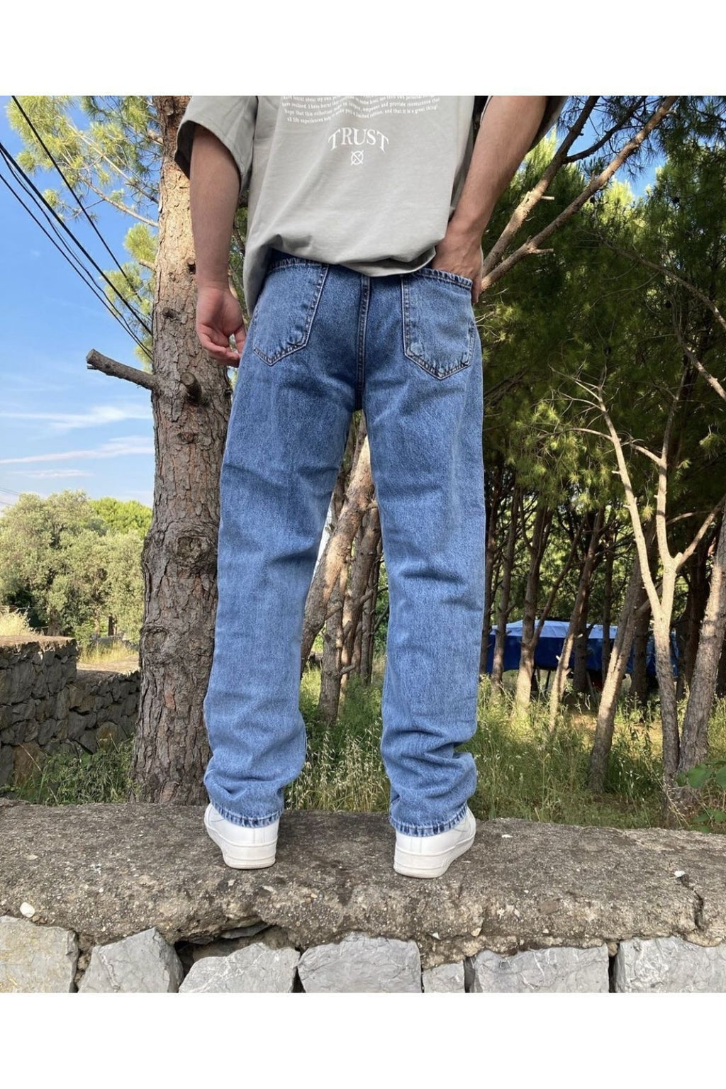 Yıkamalı Mavi Baggy Jean