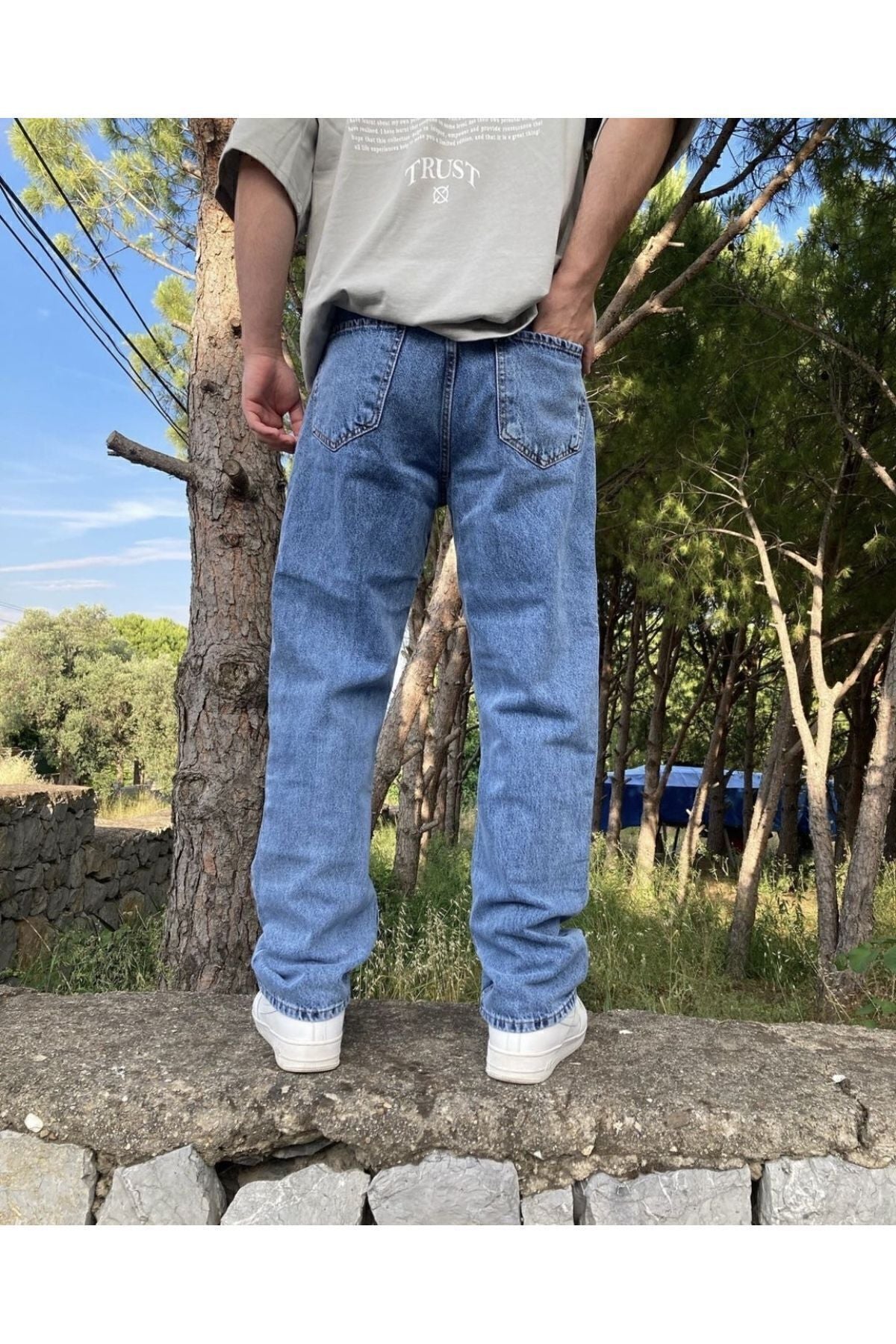 Yıkamalı Mavi Baggy Jean