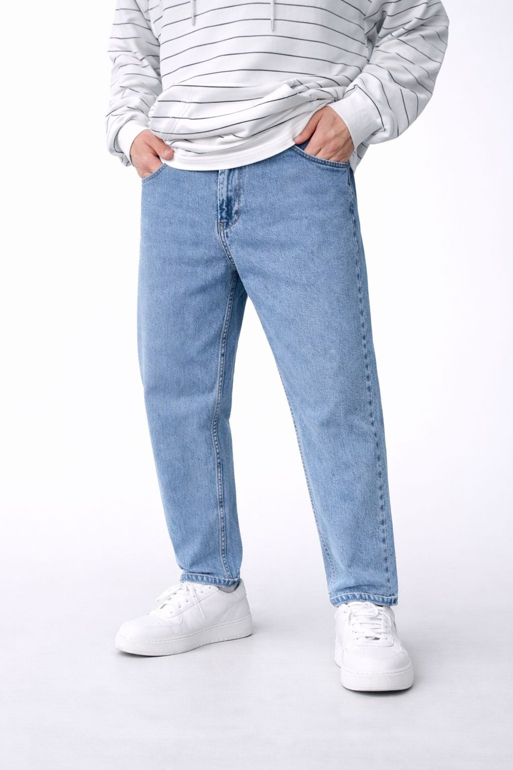 Erkek Koyu Kar Mavi Rahat Kalıp Düz Paça Kot Pantolon Günlük Şık Basic Denim