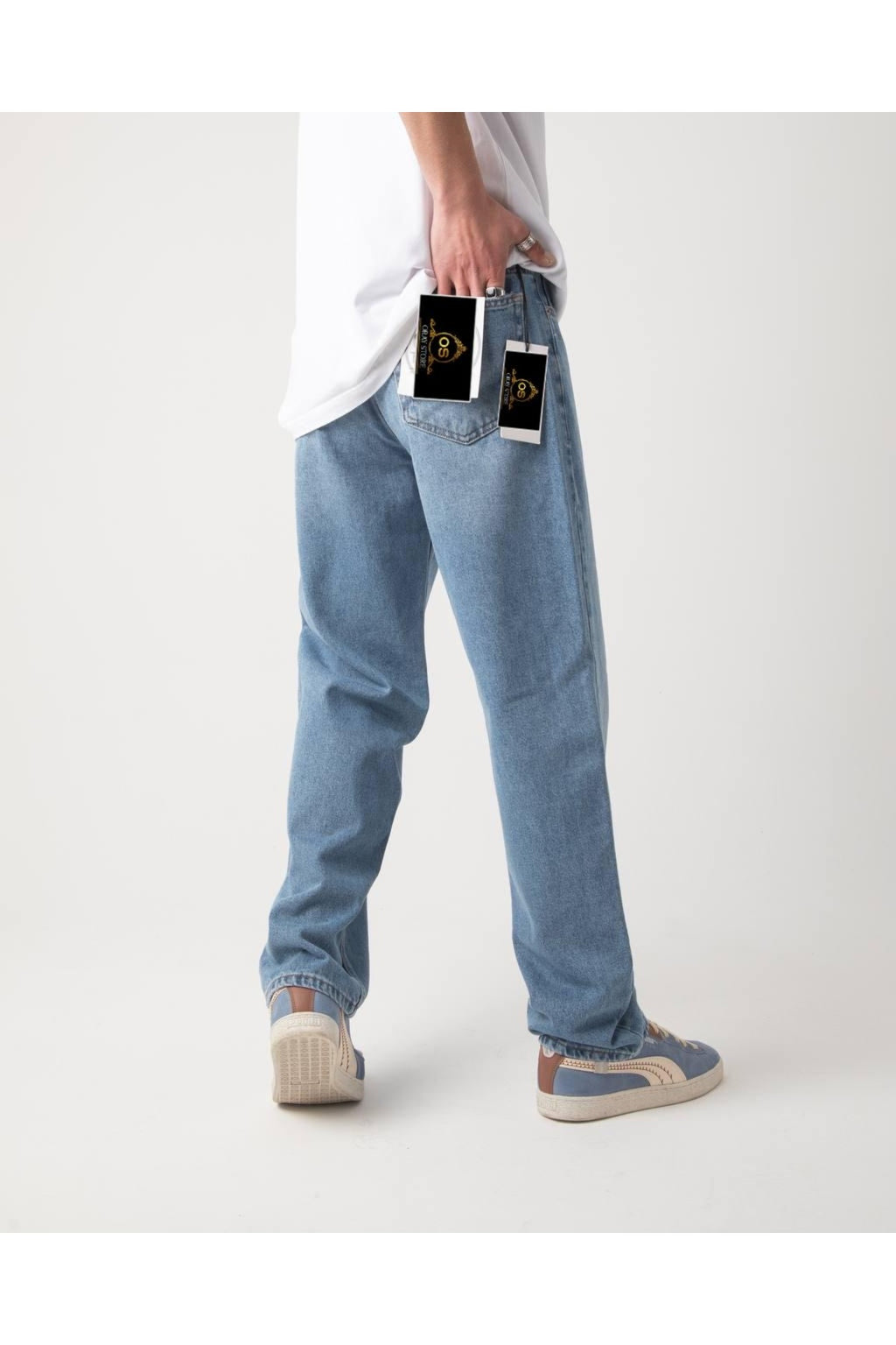 Efektli Mavi Baggy Pantolon