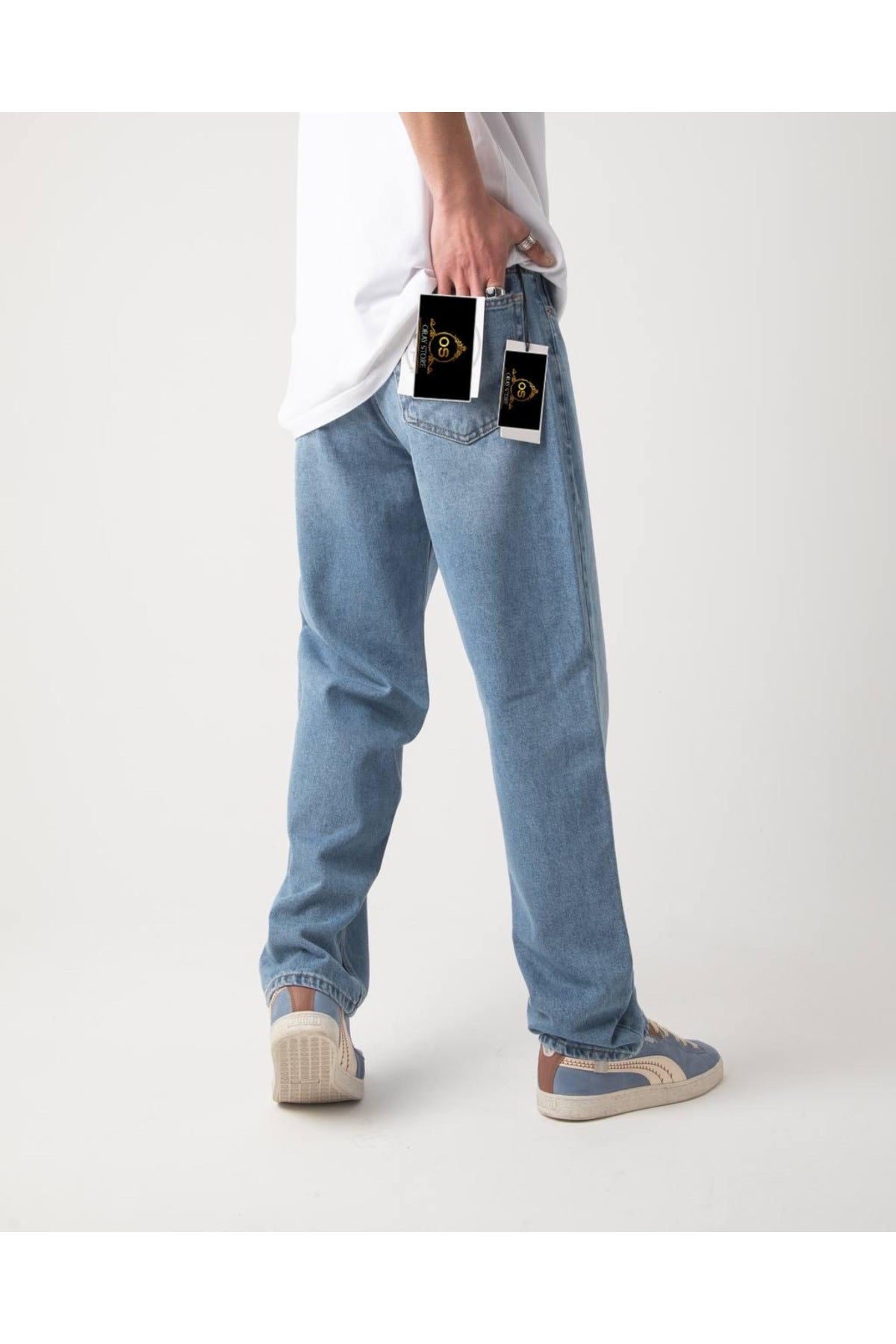 Efektli Mavi Baggy Pantolon