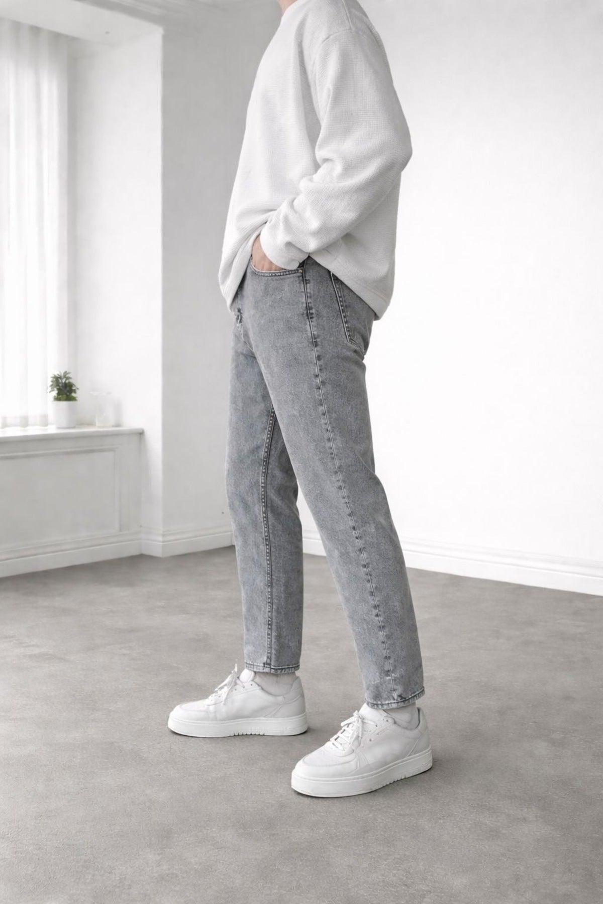 Erkek Gri Boyfriend Fit Jean Pantolon