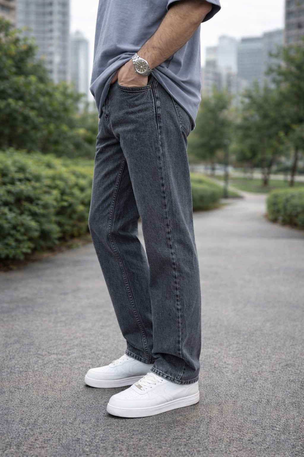 Erkek Straight Fit Jean Pantolon Vintage Yıkamalı Rahat Kalıp Günlük Denim