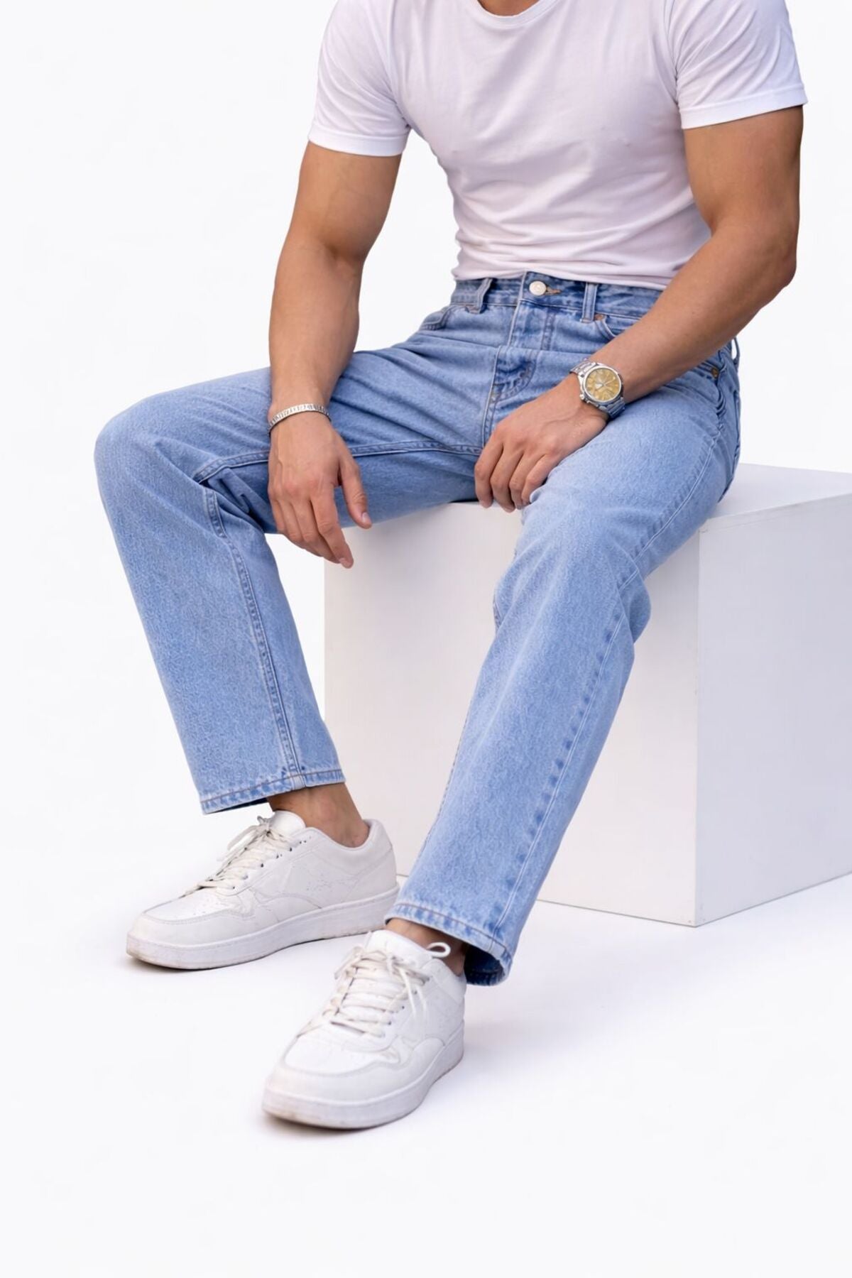 Erkek Açık Mavi Boyfriend Pantolon