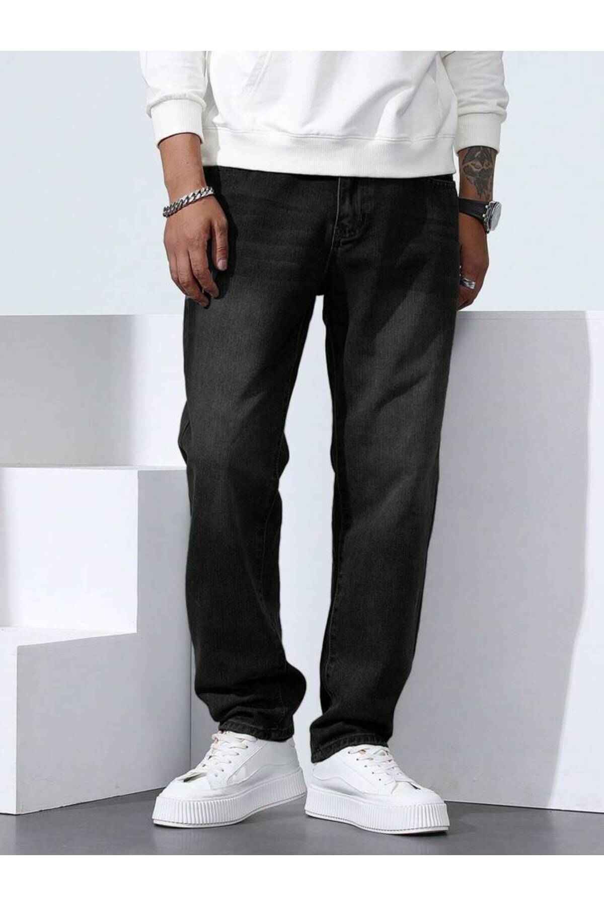 Erkek Oversize Denim Pantolon Rahat Kalıp Modern Kesim Günlük Streetwear Kot Pantolon