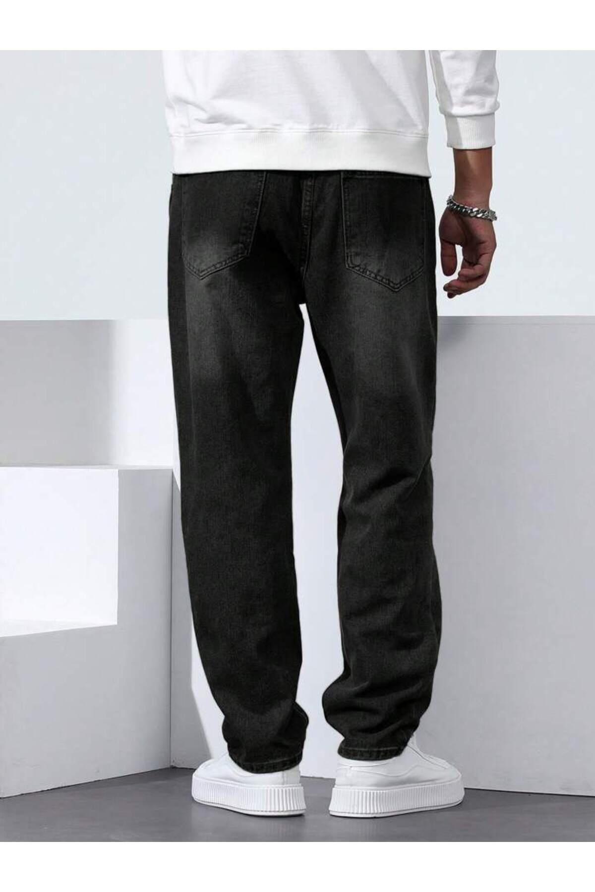 Erkek Oversize Denim Pantolon Rahat Kalıp Modern Kesim Günlük Streetwear Kot Pantolon