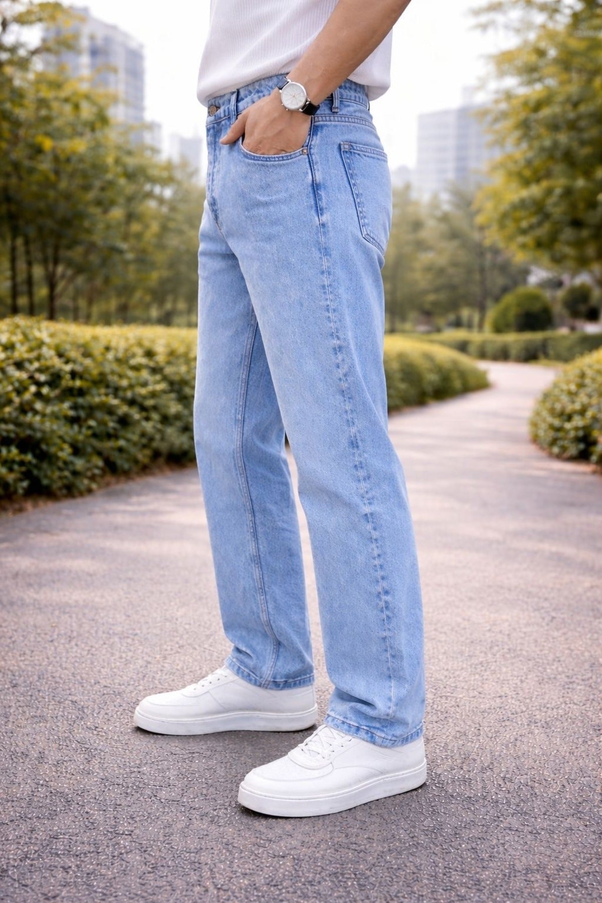 Erkek Straight Fit Jean Pantolon Vintage Yıkamalı Rahat Kalıp Günlük Denim