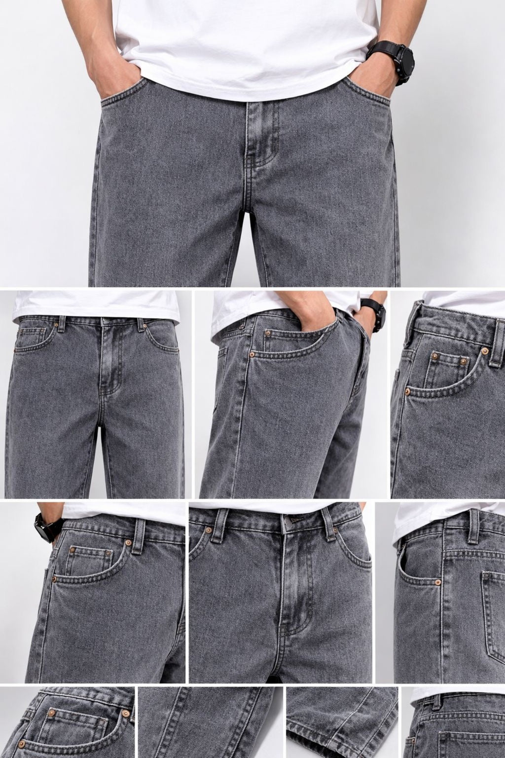 Erkek Gri Yıkamalı Baggy Jean Pantolon Rahat Kesim Günlük Şık Oversize Denim