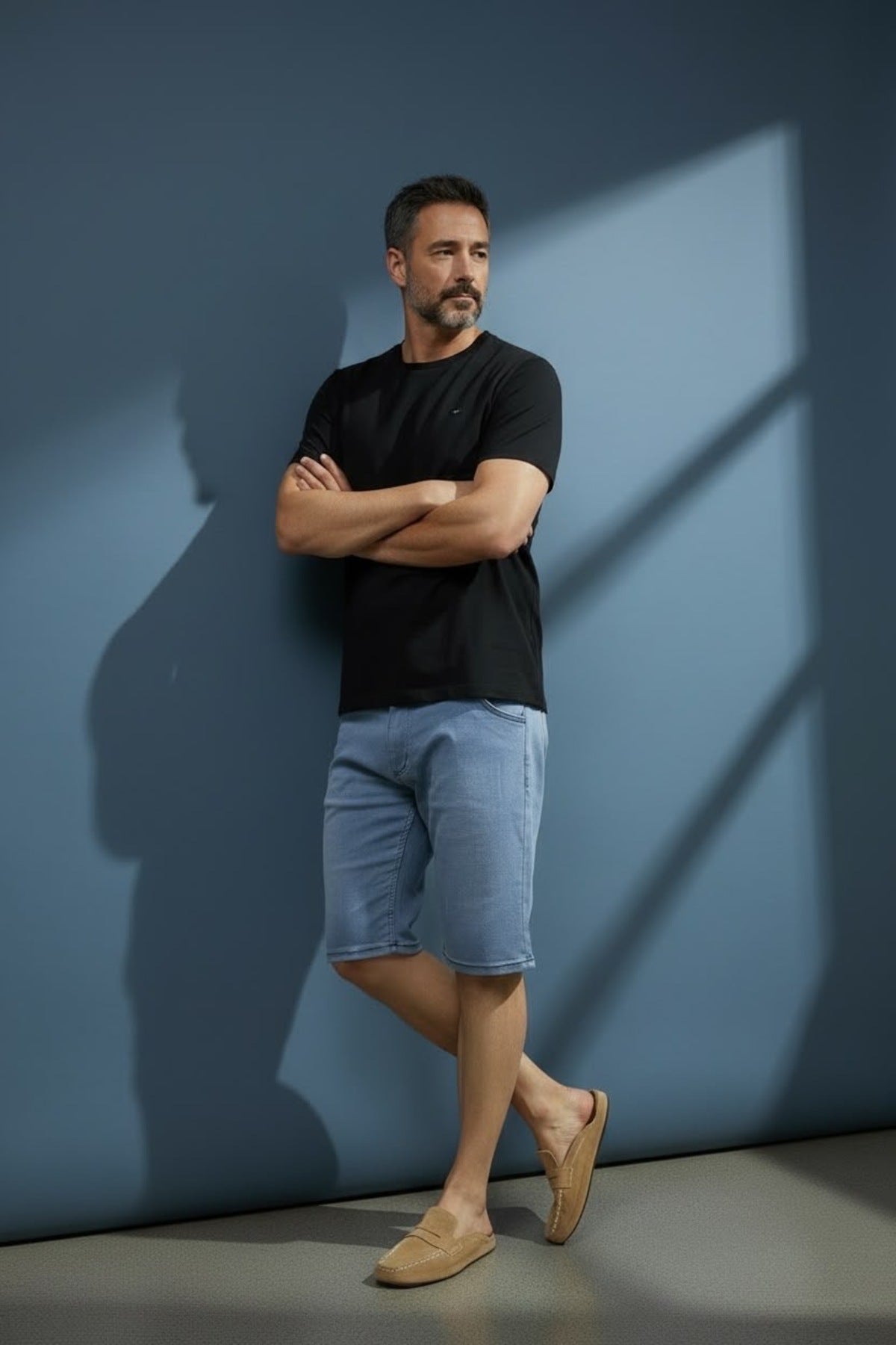 Erkek Denim Şort Diz Üstü Rahat Kalıp Kot Şort Günlük Kullanım