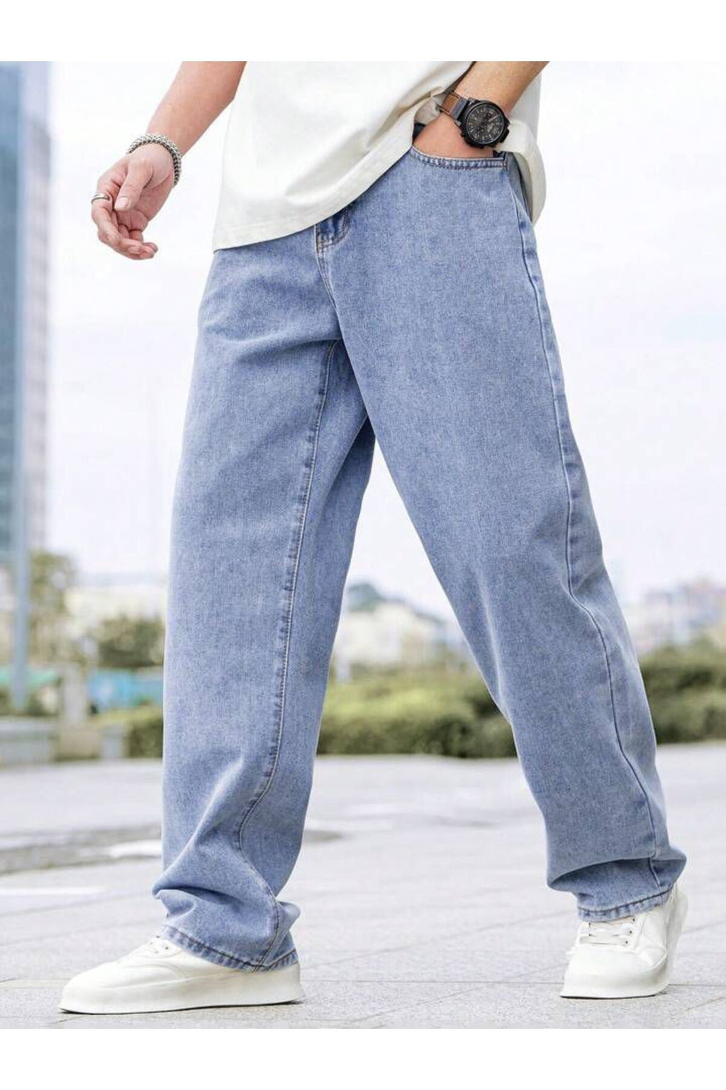 Erkek Kar Yıkama Straight Baggy Fit Likrasız Rahat Kesim Kot Pantolon Jean