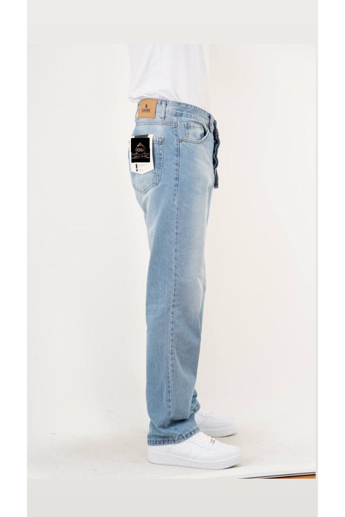 Açık Mavi Taşlamalı Baggy Pantolon